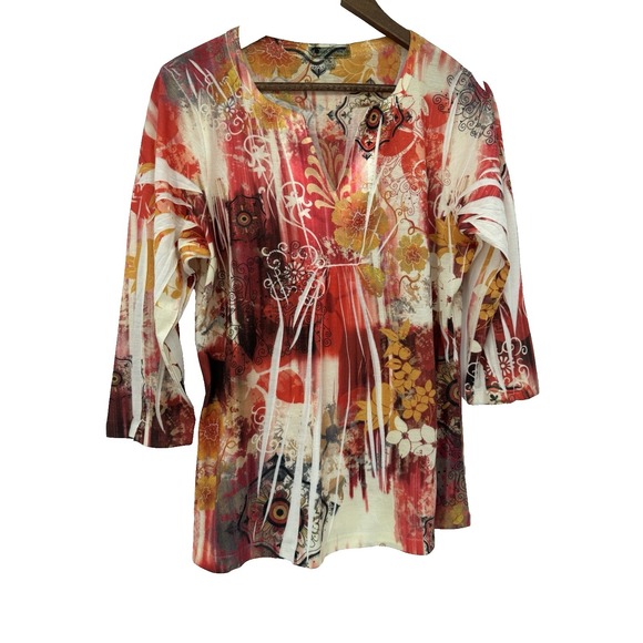 Vintage Suzie Tops - Vintage Suzie Y2K Burnout blouse 3/4th sleeve multicolored florals 90s boho L